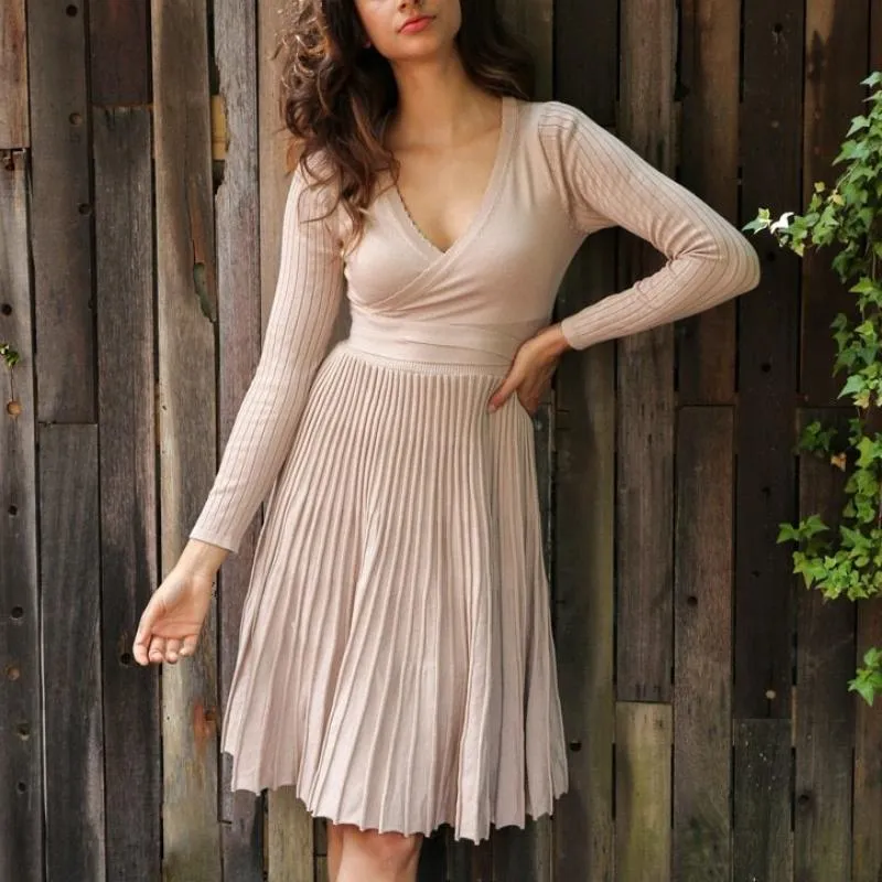 Vintage Ruffle Autumn Winter Bow Sash Sexy Dress