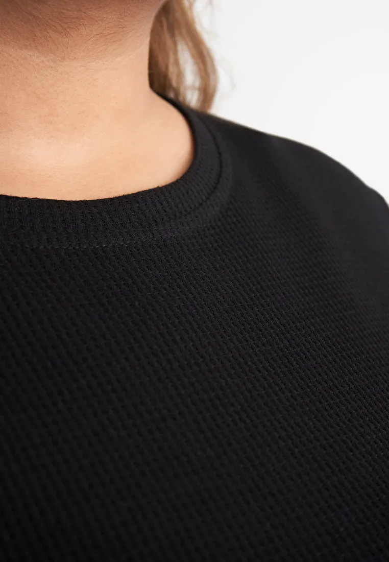 Wafah Long Sleeves Waffle Top - Black