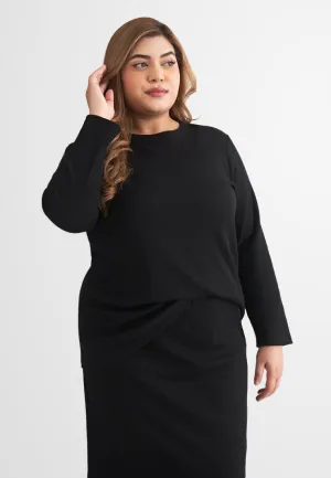 Wafah Long Sleeves Waffle Top - Black