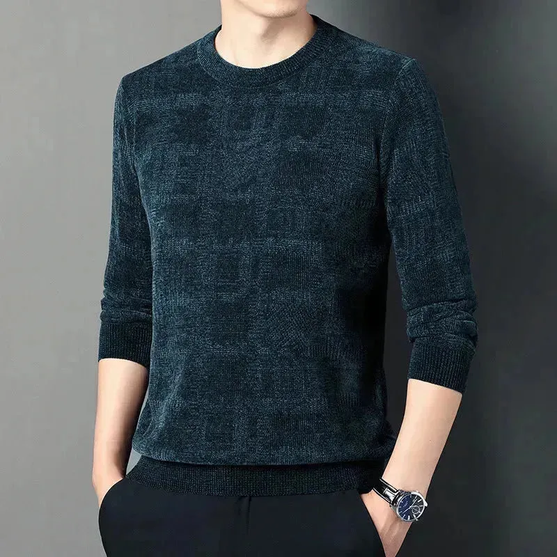 Winter Fleece-lined Chenille Pullover Sweater For Men