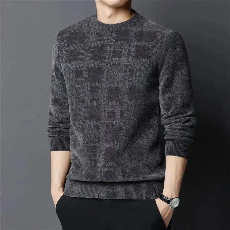 Winter Fleece-lined Chenille Pullover Sweater For Men