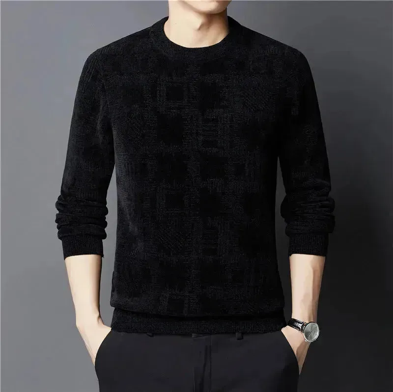 Winter Fleece-lined Chenille Pullover Sweater For Men