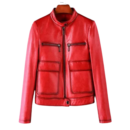 Womens Eleanor Front Pocket Genuine Lambskin Leather Jacket