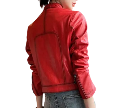 Womens Eleanor Front Pocket Genuine Lambskin Leather Jacket