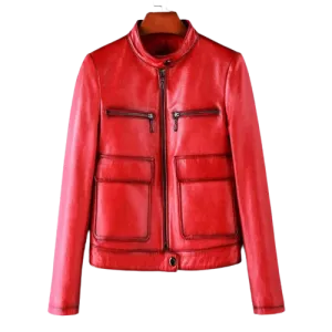 Womens Eleanor Front Pocket Genuine Lambskin Leather Jacket