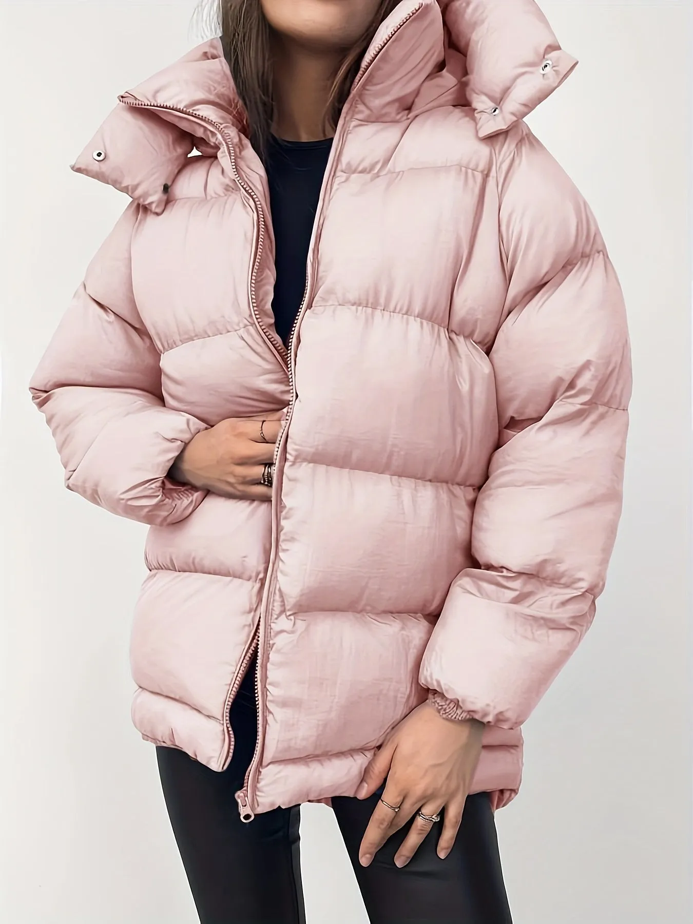 Women's Elegant Quilted Winter Coat Jacket with Hood and Zipper | Ideal for Autumn/Winter