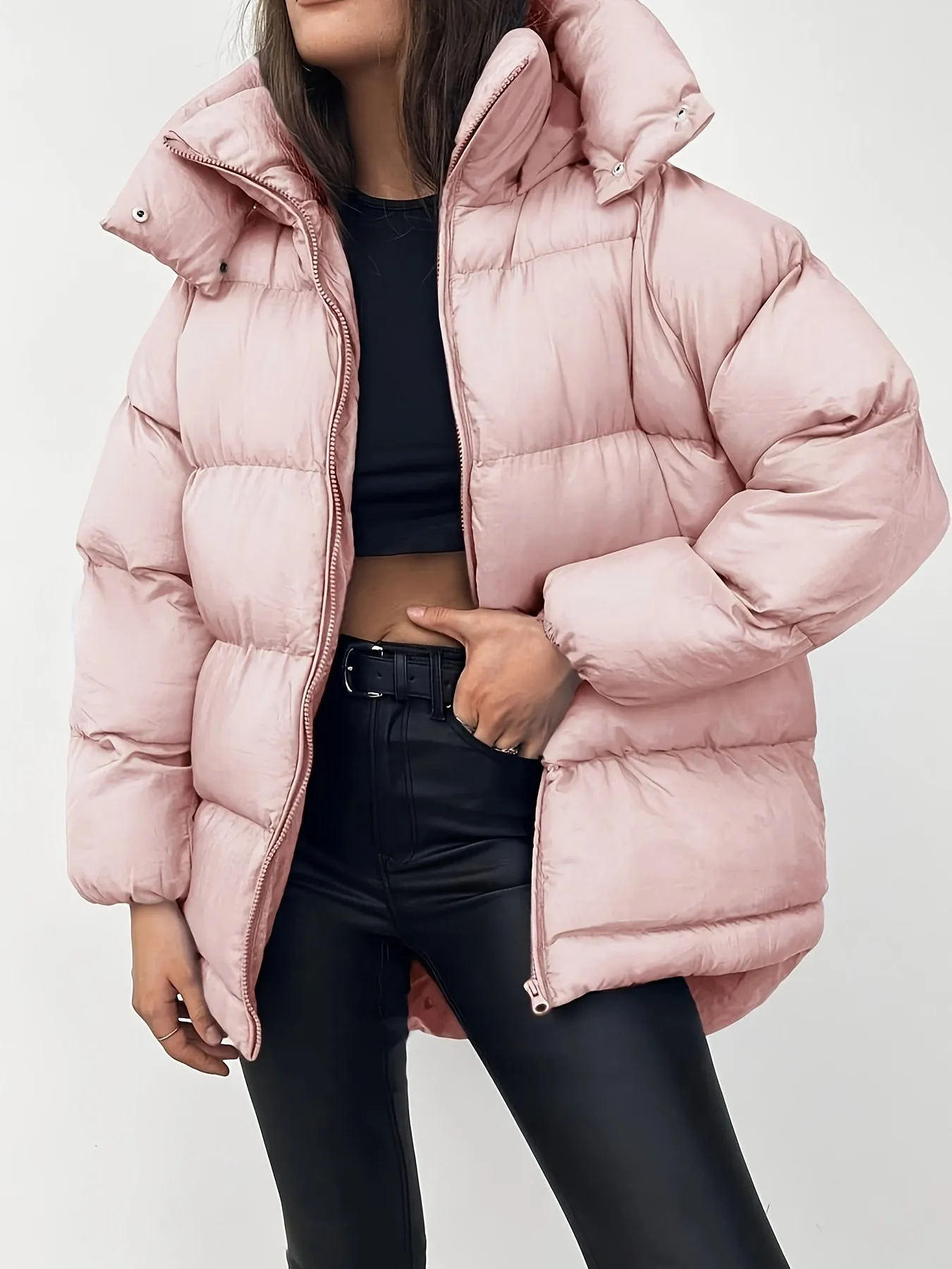 Women's Elegant Quilted Winter Coat Jacket with Hood and Zipper | Ideal for Autumn/Winter