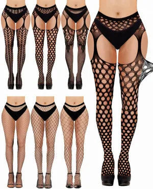 Women's Fishnet Stockings Thigh High Garter Stockings - 6 Pairs