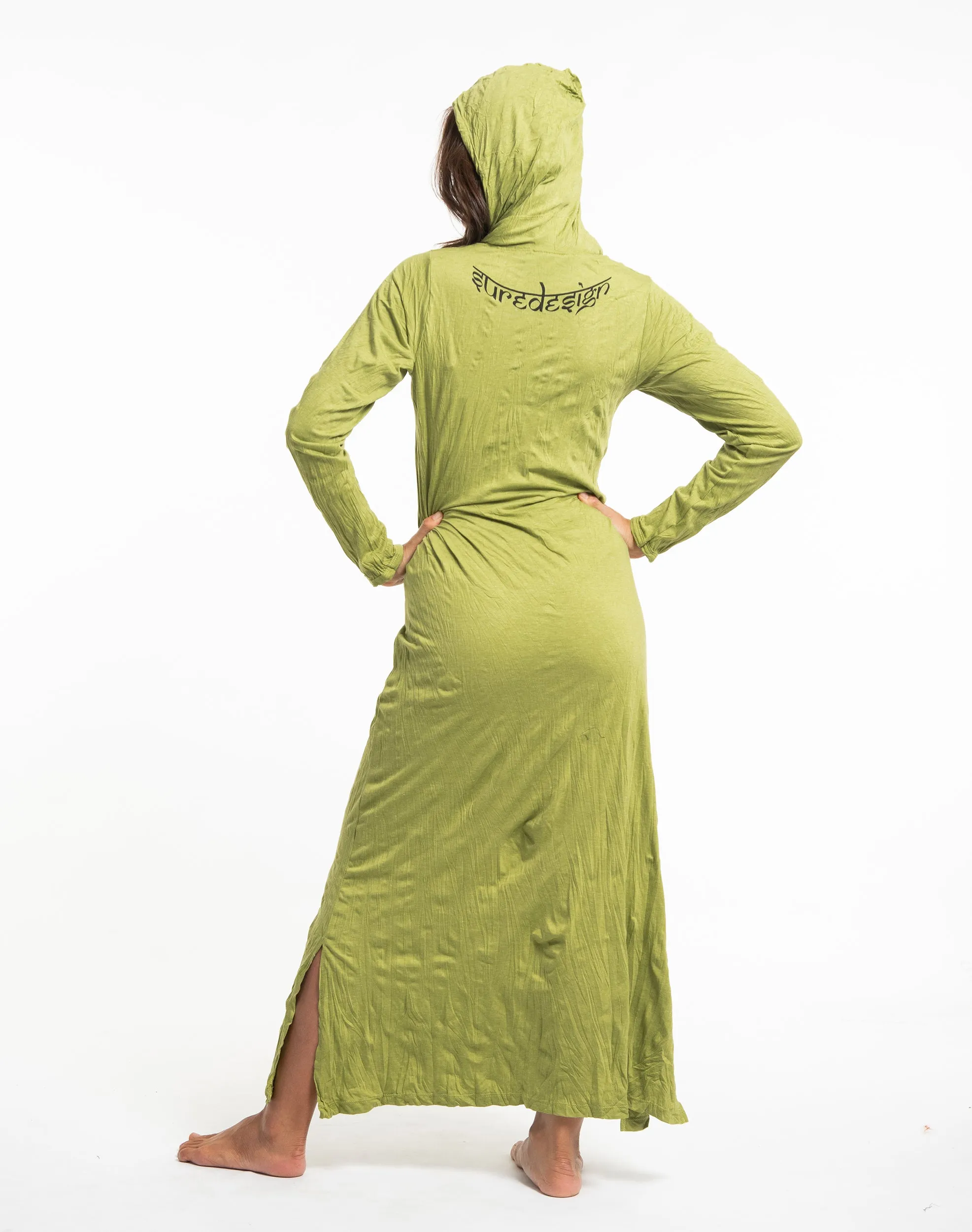 Womens Lotus Mandala Long Hoodie Dress in Lime