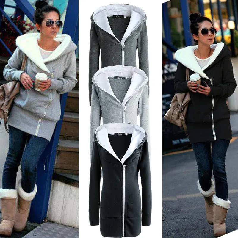 Women's Winter Slim Wool Hooded Coats Fur Collar Cotton Warm Long Coat Jacket Outwear Top