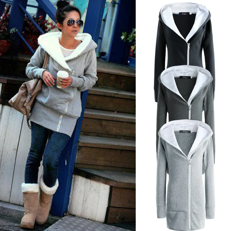 Women's Winter Slim Wool Hooded Coats Fur Collar Cotton Warm Long Coat Jacket Outwear Top