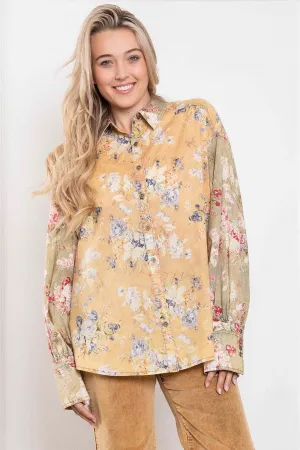 Yellow Floral Print Blouse #552