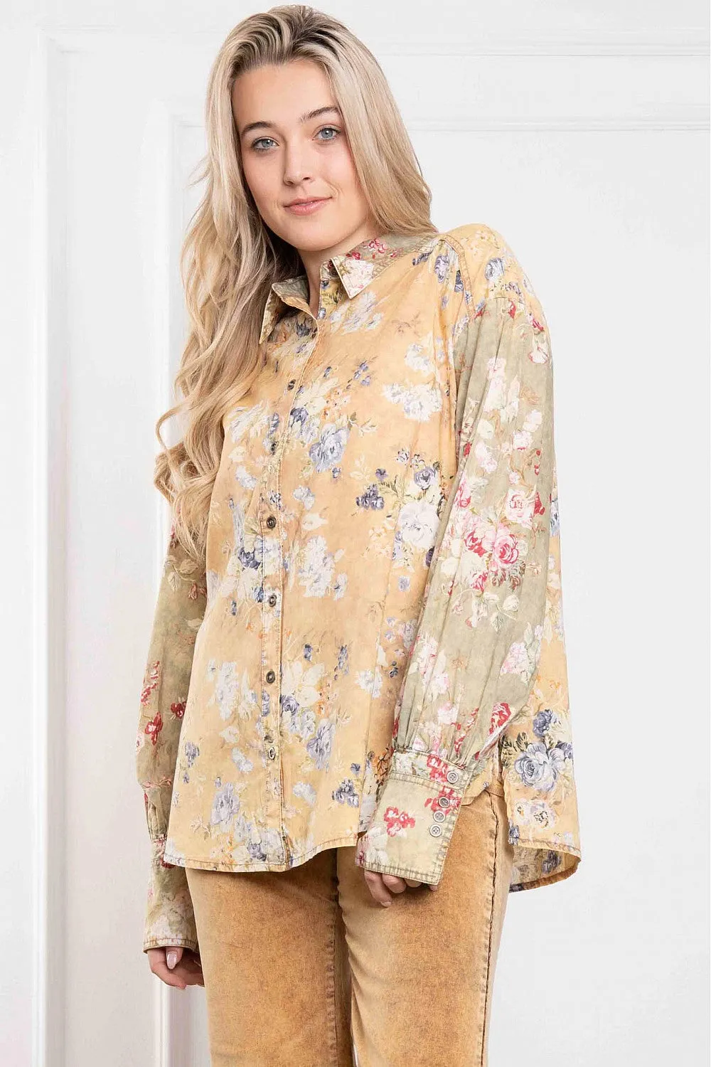 Yellow Floral Print Blouse #552