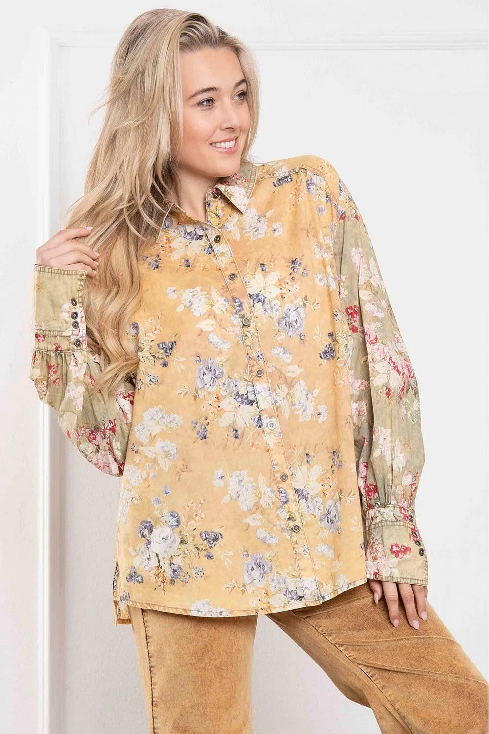 Yellow Floral Print Blouse #552