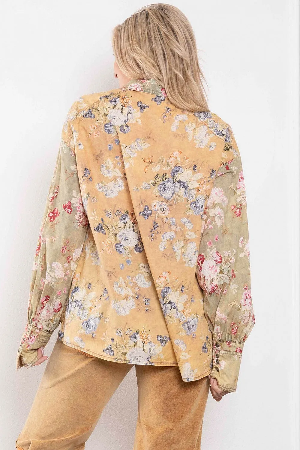 Yellow Floral Print Blouse #552